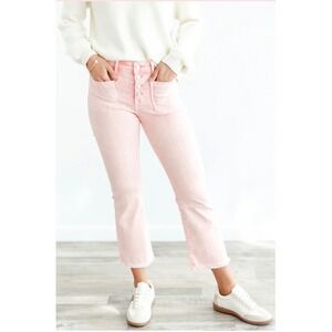 Vervet Pink Cropped Jeans Button Fly Patch Pocket Raw Hem Barbiecore 24